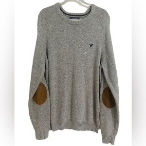 American Eagle Outfitters Men’s XLT Gray Sweater Elbow Patches Crewneck